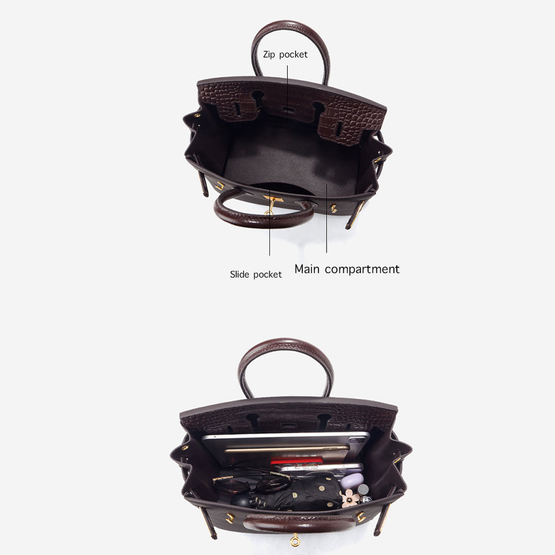 Top Grain Leather Croc Flap New Birk Handbag