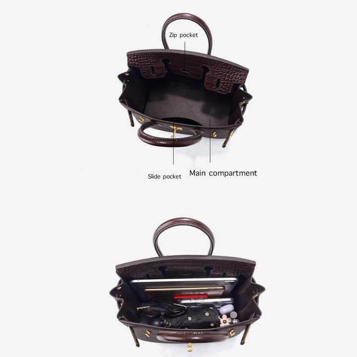Top Grain Leather Croc Flap New Birk Handbag