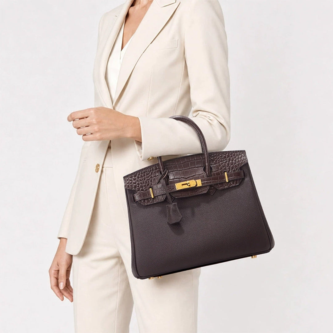 Top Grain Leather Croc Flap New Birk Handbag