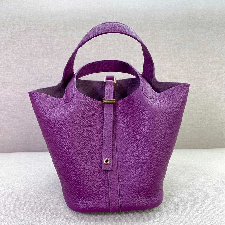 Top Grain Leather Inspired Picotin Lock Bag | Silver/Gold-tone Hardware