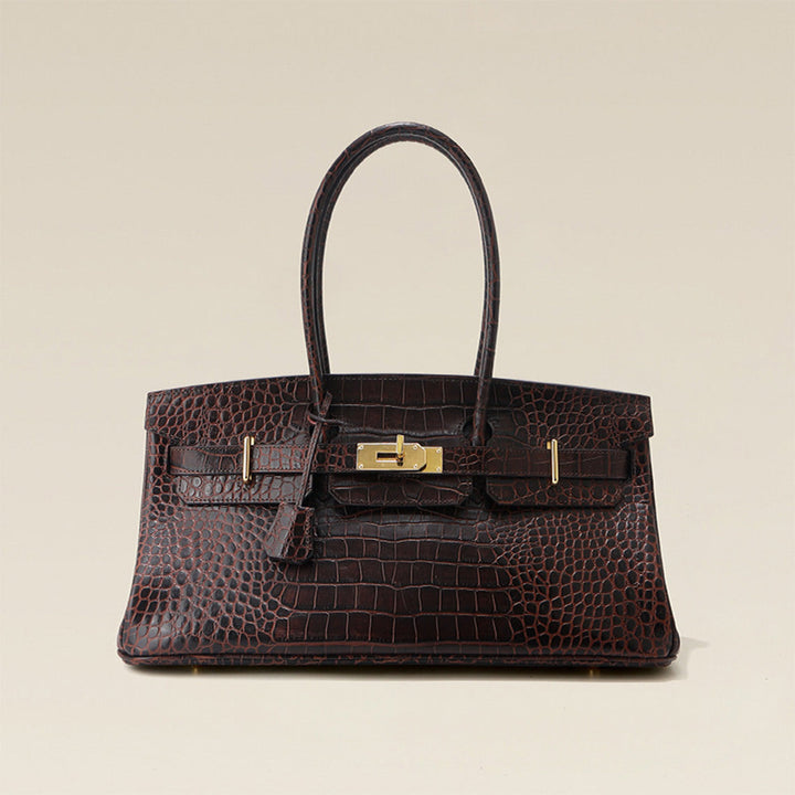 Crocodile Embossed Leather Inspired Birk Shoulder Handbag