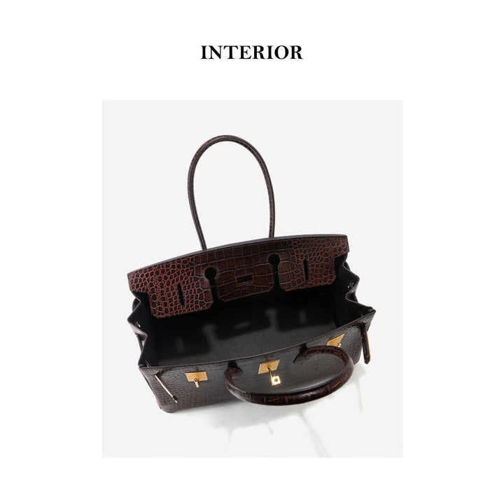 Crocodile Embossed Leather Inspired Birk Shoulder Handbag