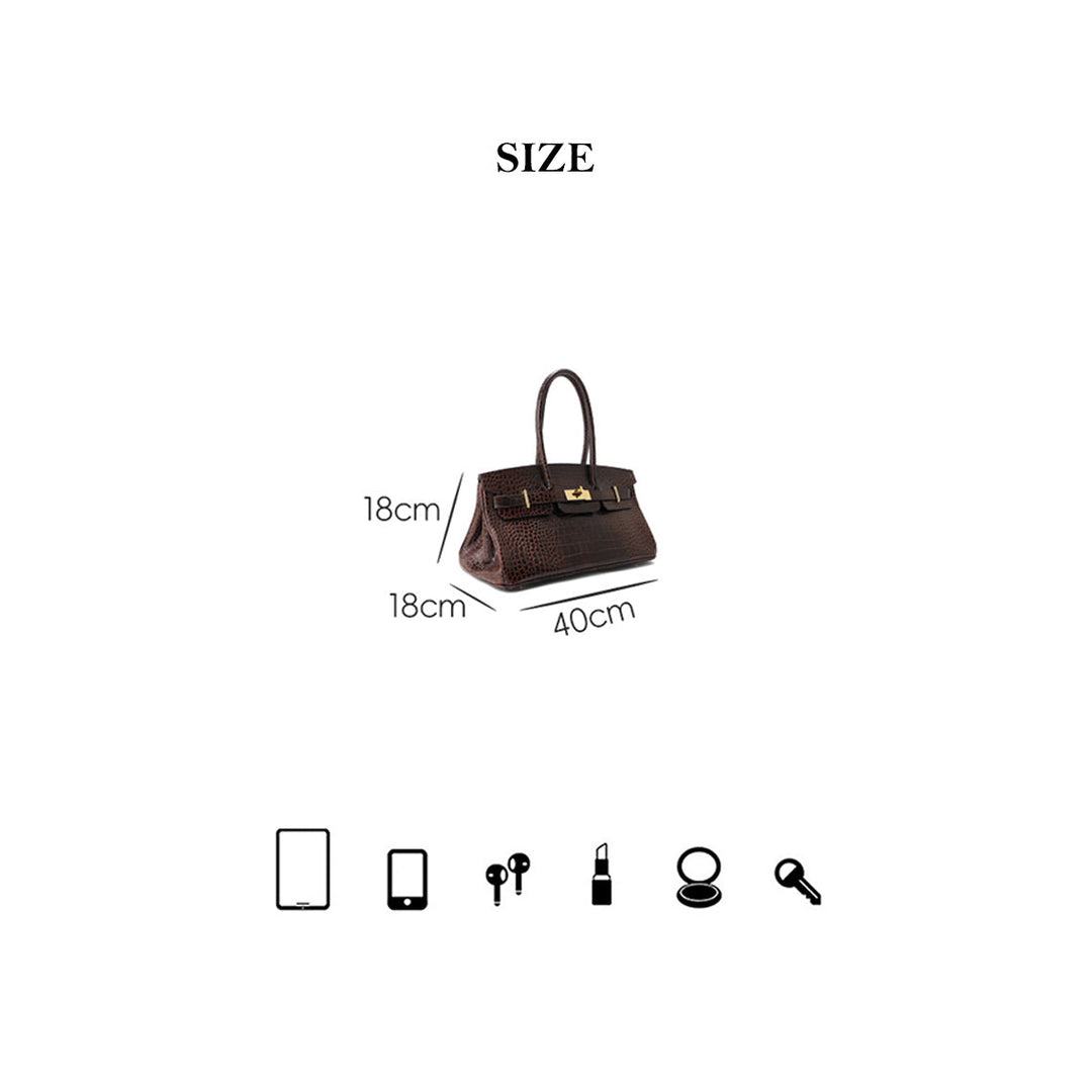 Crocodile Embossed Leather Inspired Birk Shoulder Handbag