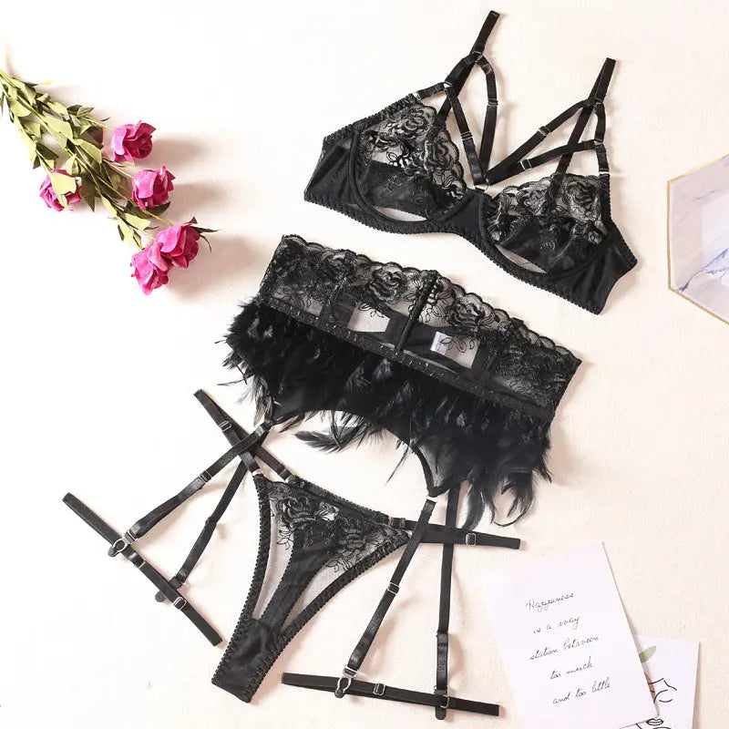Cali Feather Trim Lingerie Set