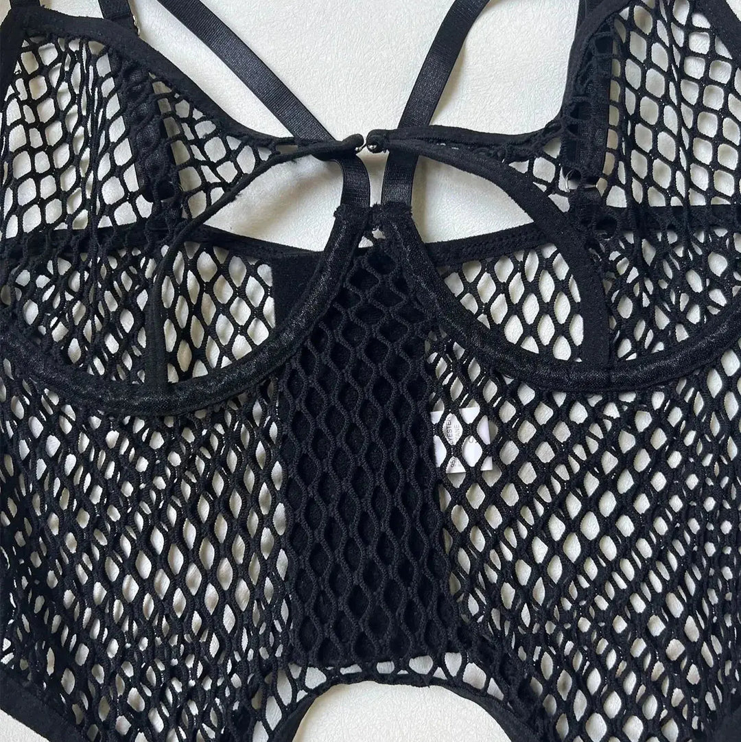BLACK MESH LINGERIE SET