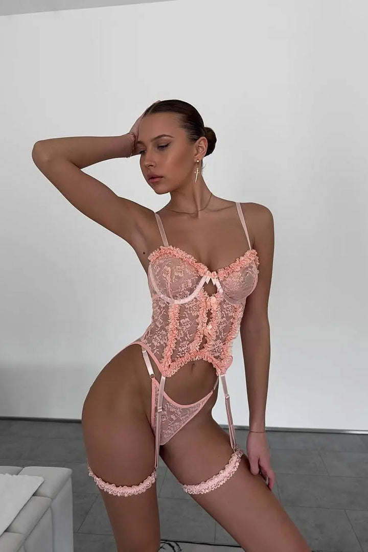 Rosette – Blush Lace Corset Set – Vintage Charm, Modern Confidence