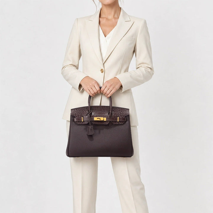 Top Grain Leather Croc Flap New Birk Handbag
