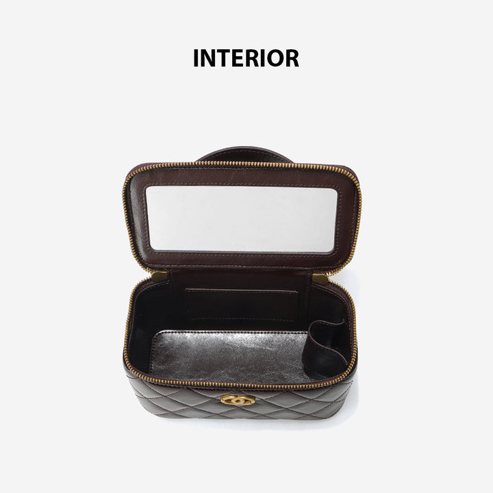 Top Grain Leather Quilted Vanity Box Bag