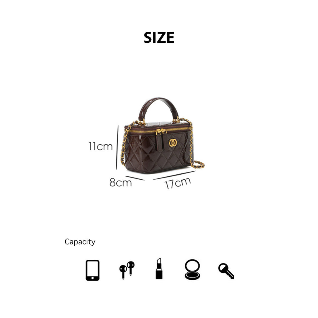 Top Grain Leather Quilted Vanity Box Bag