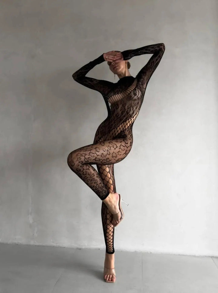 Jenny – Leo Lace Bodystocking – Long Sleeve, Full Statement