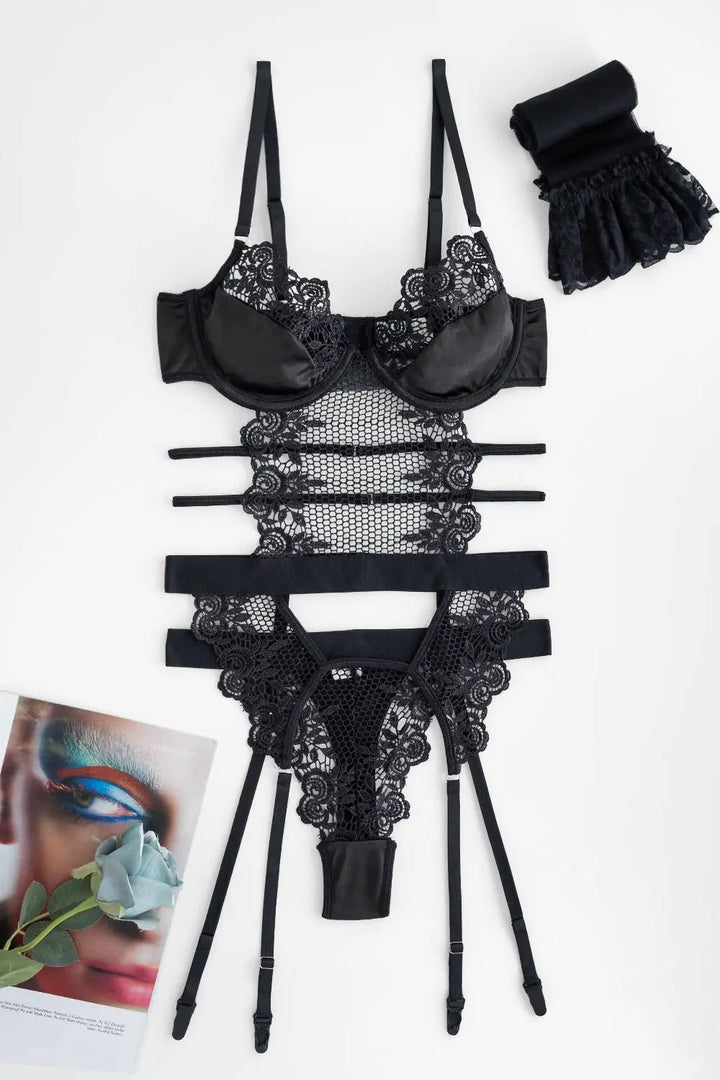 Lucia – Black Lace Cutout Bodysuit – When You Want to Leave an Impression